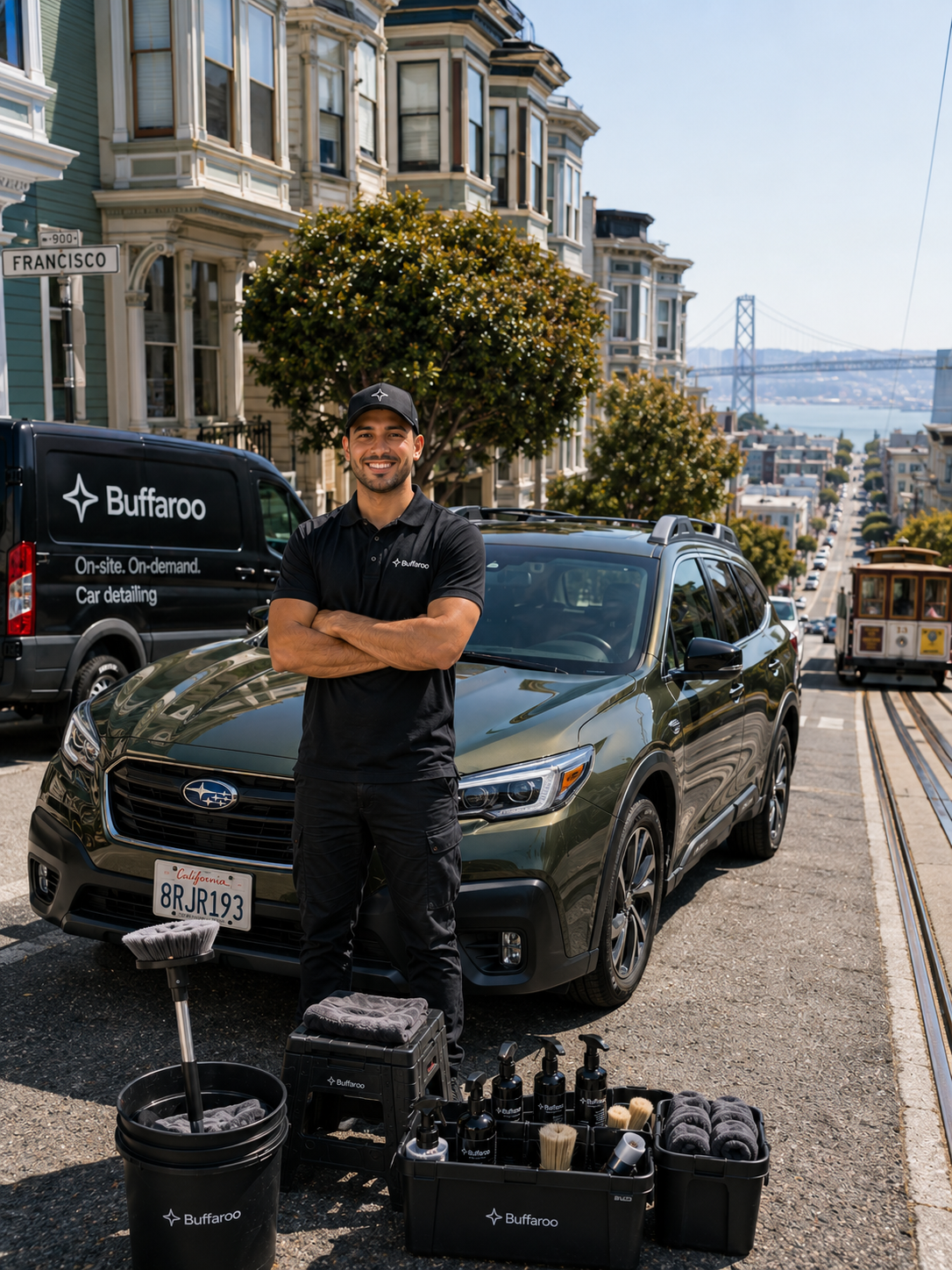 A Buffaroo technician on a steep San Francisco street